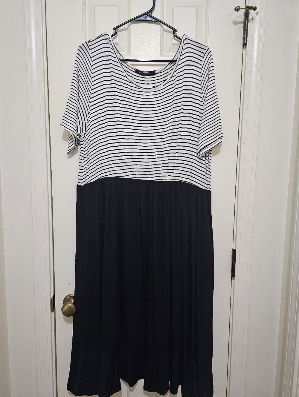 Chris & Carol Midi Dress 3XL, Black & White Striped Top with Solid Black Skirt